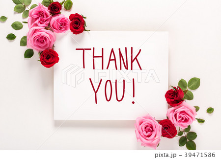 Thank You message with roses and leaves  39471586