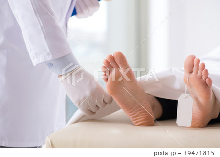 Police coroner examining dead body corpse in 39471815