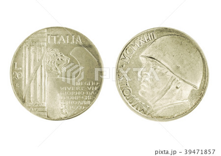 Two side of Silver Italian Mussolini lira Coin. Two side of Silver Italian Mussolini lira Coin. 39471857