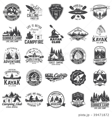 Set of canoe, kayak and camping club badge 39471872