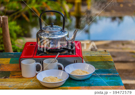 egg porridge and hot coffee 39472579