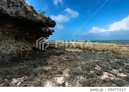 Low tide on beach in Zanzibar and blue sky 39473323