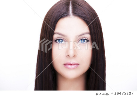 Beautiful woman face on white background.  39475207