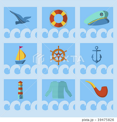 Nautical animal elements wave ocean sea blue Nautical animal elements wave ocean sea blue 39475826