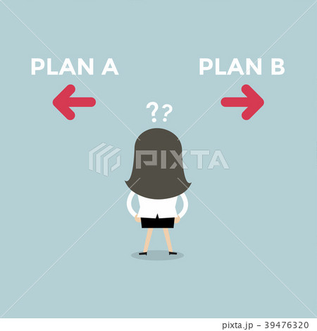 Businesswoman confused about two choices A or B. Businesswoman confused about two choices A or B. 39476320