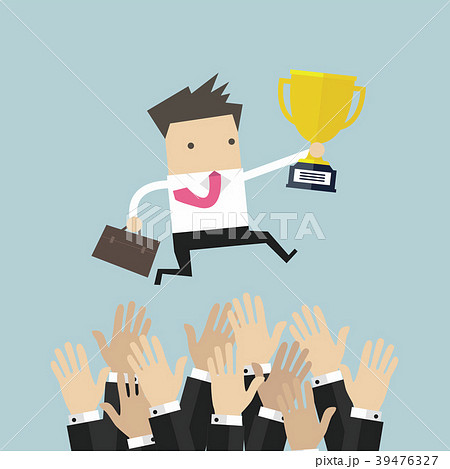 Businessman fighting for a winning trophy. 39476327