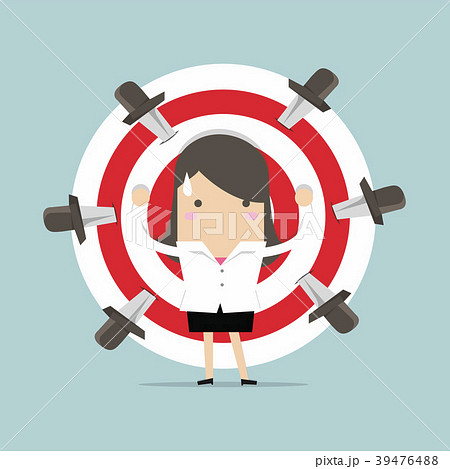 Businesswoman on target with knives. 39476488