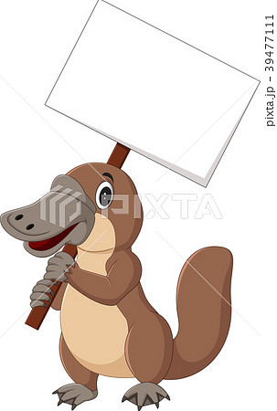 Cartoon platypus holding blank sign 39477111