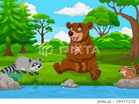 Cartoon brown bear family in the forest - Stock Illustration [39477270] -  PIXTA