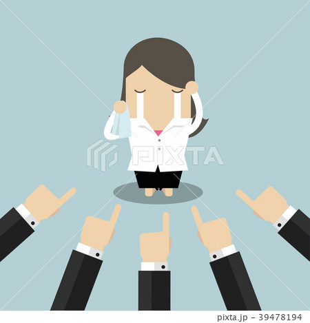 Businesswoman crying with hands pointing at her. 39478194