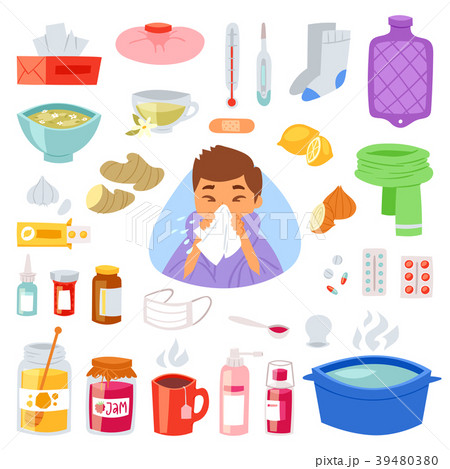 Flu vector sick character with fever and illness Flu vector sick character with fever and illness 39480380