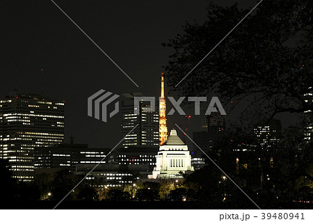 日本の東京都市景観　国会議事堂と東京タワーなどを望む 39480941