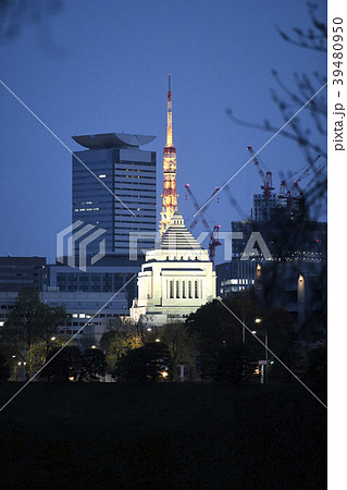 日本の東京都市景観　国会議事堂と東京タワーなどを望む 39480950