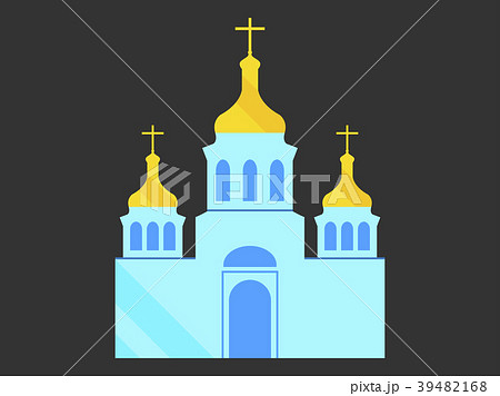 Church with domes, flat style, Christian Orthodox 39482168