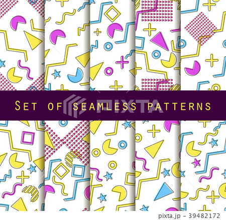 Memphis seamless pattern set. Geometric elements Memphis seamless pattern set. Geometric elements 39482172