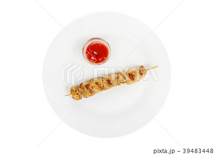 Shish kebab with sauce isolated without garnish Shish kebab with sauce isolated without garnish 39483448