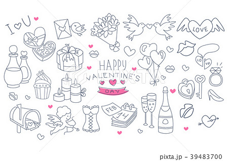 Set Of Hand Drawn Symbols Of Valentine S Dayのイラスト素材