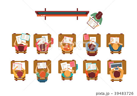 Kids sitting at desks in classroom, teacher 39483726