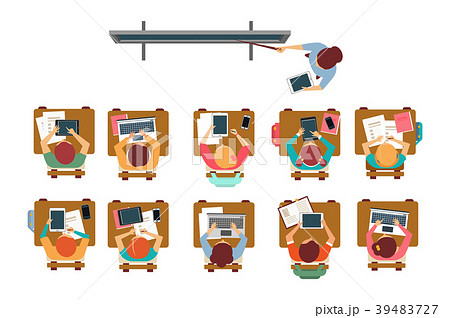 Kids sitting at the desks in classroom, teacher 39483727