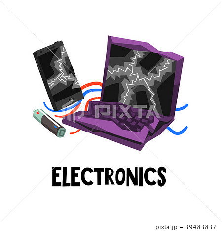 Electronic waste or e-waste used battery, broken 39483837