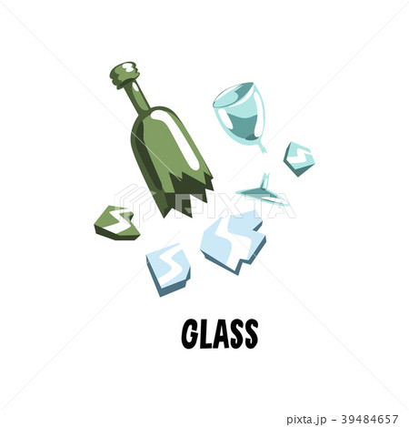 Glass garbage broken mirror, green bottle and wine 39484657