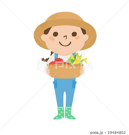トマトやトウモロコシを持っている女性 農家さんのイラスト 職業別