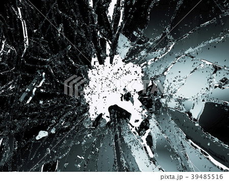 Pieces of shattered or smashed glass on white Pieces of shattered or smashed glass on white 39485516
