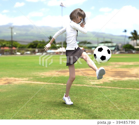 サッカーする女子学生 Perming3dcg イラスト素材のイラスト素材
