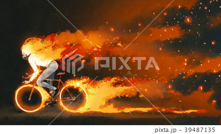 man riding a fire bicycle 39487135