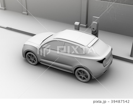 路肩駐車中の電動SUVが急速充電しているクレイレンダリングイメージ 39487542