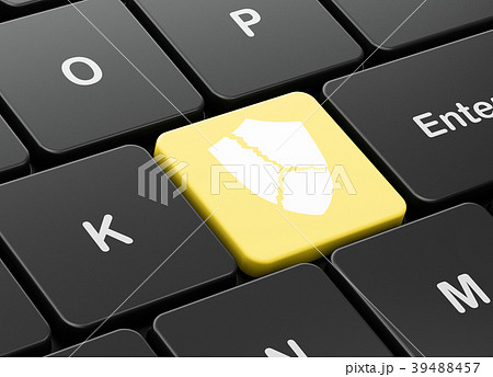 Safety concept: Broken Shield on computer keyboard Safety concept: Broken Shield on computer keyboard 39488457