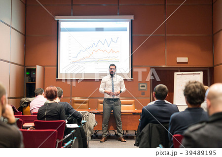 Skiled Public Speaker Giving a Talk at Business 39489195