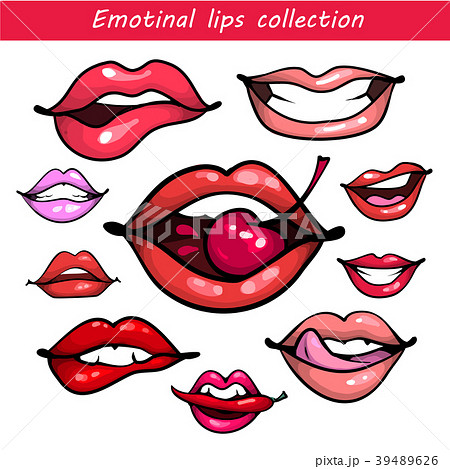 Woman fashion lip gestures set. Girl mouths close 39489626