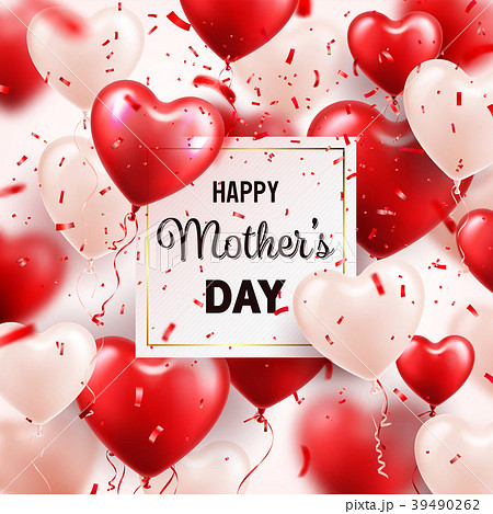Mothers day background with red hearts balloons 39490262