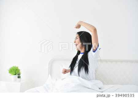 Lifestyle Concept. Cute Asian girl in night dress. Beautiful asi 39490535
