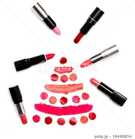 Lipstick on white background top view Lipstick on white background top view 39490854