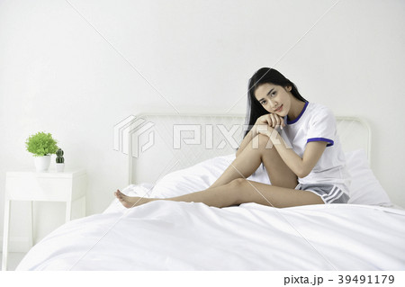 Lifestyle Concept. Cute Asian girl in night dress. Beautiful asi 39491179
