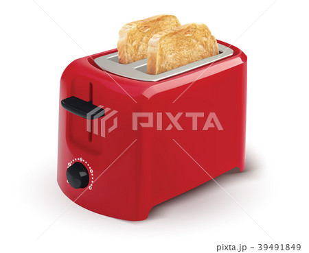 Red toaster with toasted bread  39491849
