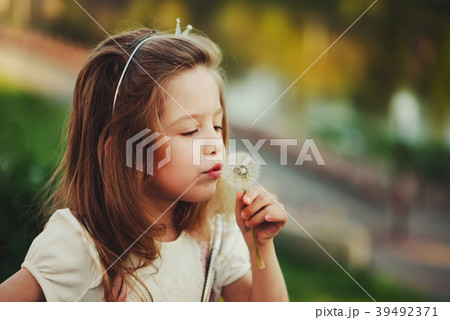 little girl with dandelion in park 39492371
