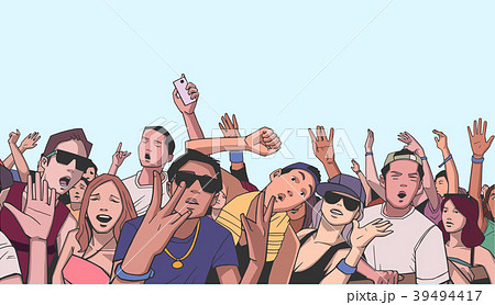 Illustration of large festival crowd at concert 39494417