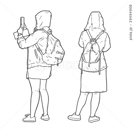 Illustration of tourist girls sightseeing in rain 39494906