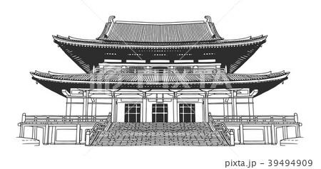 Isolated drawing of japanese style buddhist temple 39494909
