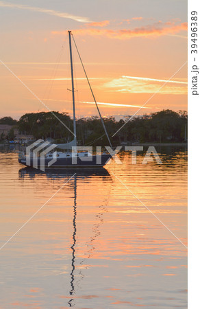 Sunset with a silhouette of a sailboat,Tampa Bay 39496389