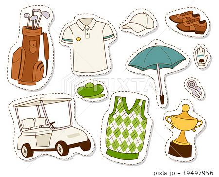 Golf icons hobby car equipment cart player golfing 39497956