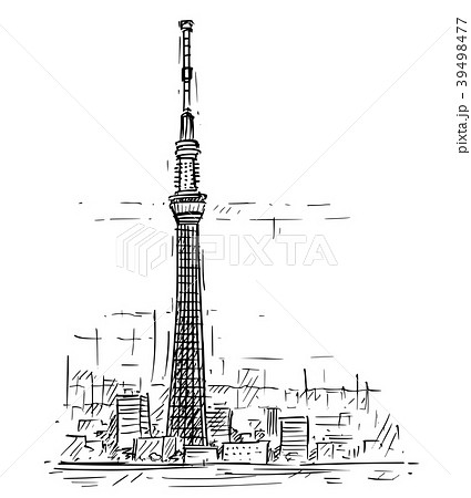 Cartoon Sketch Of Tokyo Skytree Tower Japan Stock Illustration