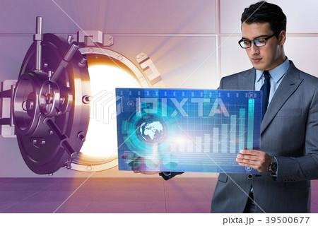 Businessman with touchscreen in financial banking Businessman with touchscreen in financial banking 39500677