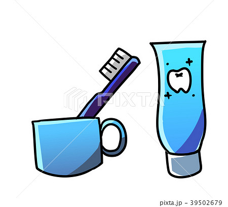 歯ブラシと歯磨き粉とコップのイラスト素材