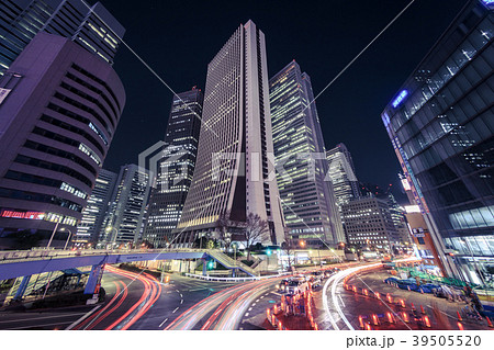 都市風景 西新宿ビル街の夜景の写真素材