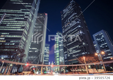 都市風景 西新宿ビル街の夜景の写真素材