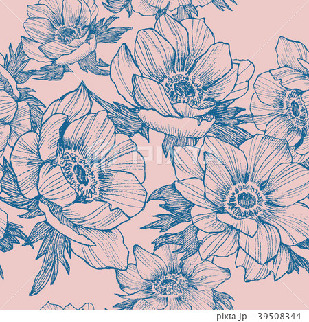 Vector vintage anemone seamless pattern. Hand 39508344